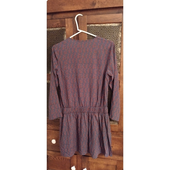 Color Block Long Sleeve Mini Dress, Size Small, Steel Blue/Red & Tan Design - Picture 4 of 10